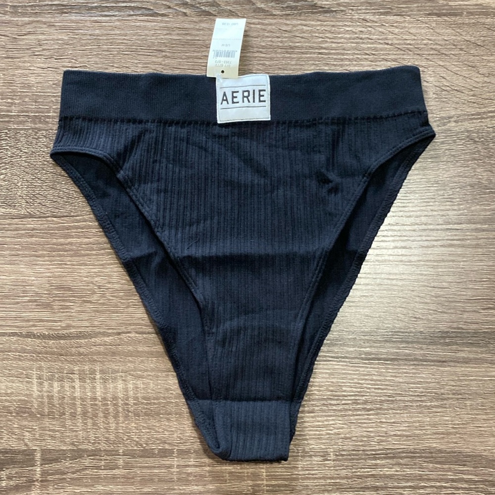 NWT - Aerie High Waisted High Leg Bikini Panties - Black - M